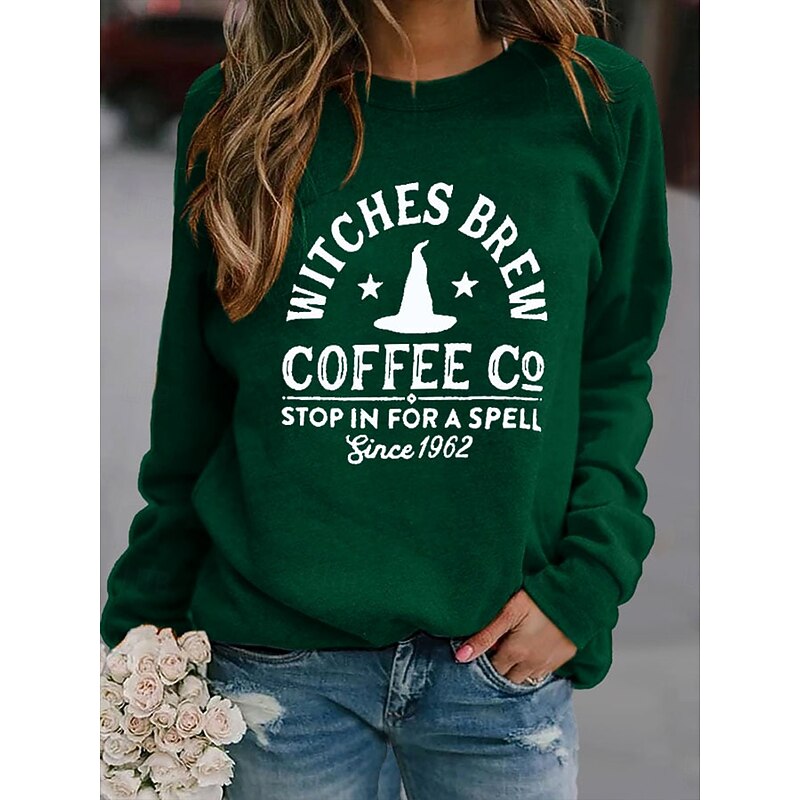 Halloween Women's Sweatshirts Witch Graphic Letter Fashion Casual Long Sleeve Crew Neck Round Neck Regular Tops Street Dailywear Casual Print Blue Orange Green Fall Winter3