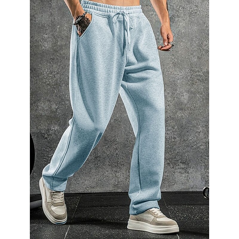 Men's Sweatpants Wide Leg Sweatpants Trousers Open Bottom Sweatpants Drawstring Elastic Waist Plain Moisture Wicking Breathable Full Length Sports Outdoor Casual Daily Fashion Streetwear White Navy