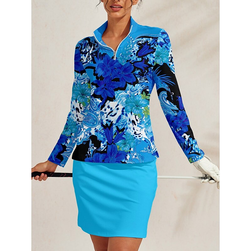 Women's Golf Polo Shirt Blue Long Sleeve Top Ladies Golf Attire Clothes Outfits Wear Apparel4