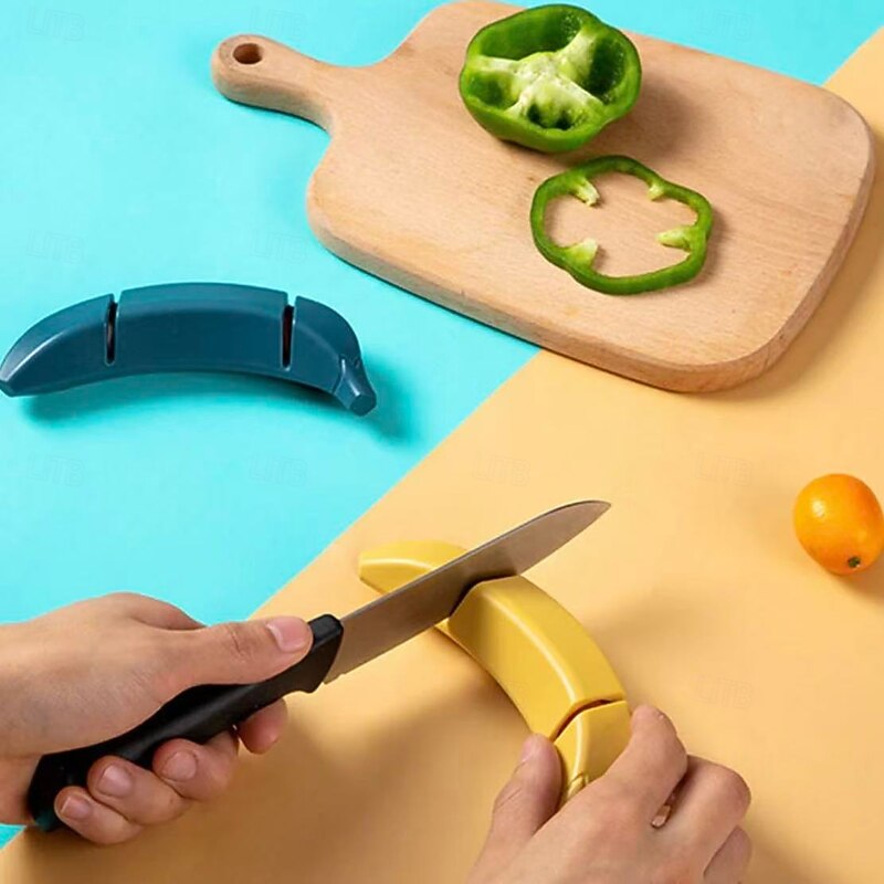 3 pcs Banana Knife Sharpener, Kitchen Knife and Scissor Sharpener Tool, Dual-Stage Banana Shape Knife Grinder for Home Cooking2