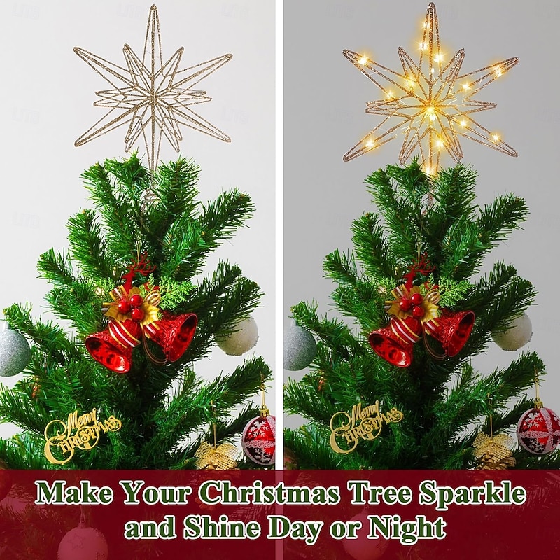Christmas Decoration Christmas Iron Tree Top Star Christmas Tree Glowing Star Five-p\Pointed Star Decoration Pendant2