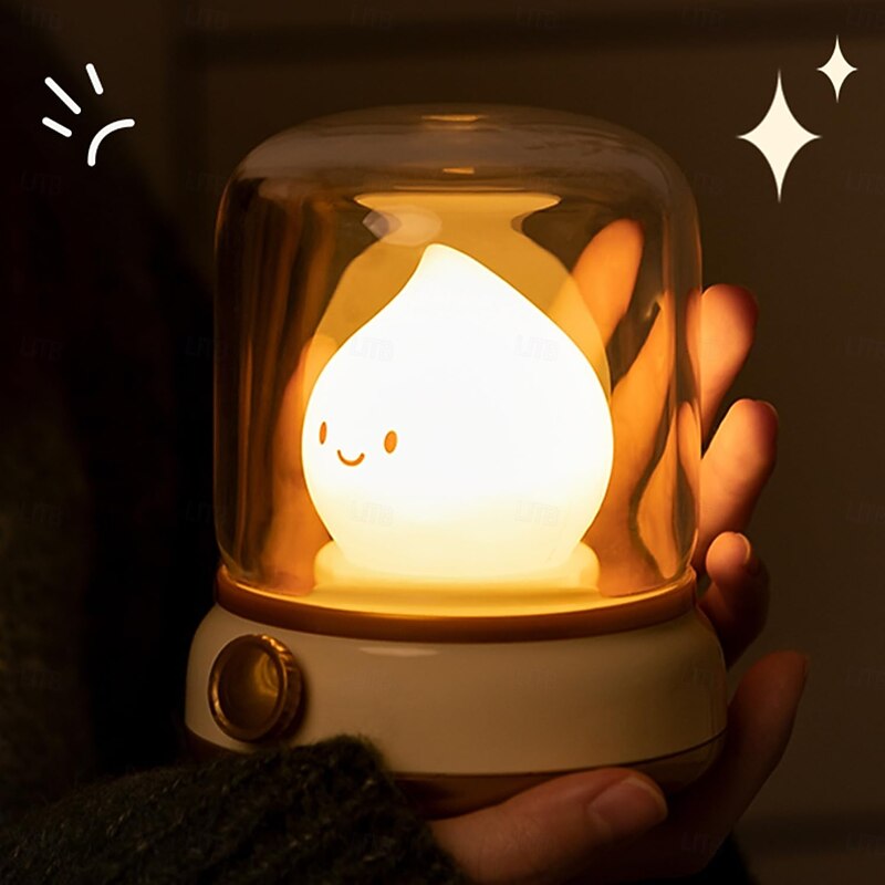 Cute Kerosene Lamp Flameless Candle Light Retro Amber Lamp Rotary Button Adjustable Dimmable Rechargeable Flame Night Light with Dimming Feature for Camping Light Gift Party Room Decor2