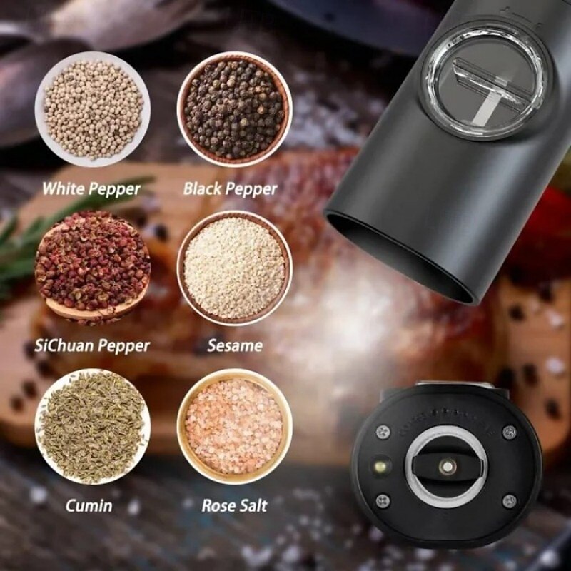 Electric Grinder Set Rechargeable Household Salt Pepper Flax Seed Grinder Portable Cordless Electric Grinding Machine Kitchen Seasoning Mill Adjustable Coarseness Stainless Steel Grinder Tool3
