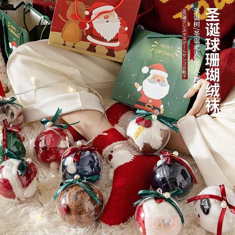 Christmas Socks for Women & Kids, Thick Coral Fleece Mid-Calf Plush Sleep Socks, Cute Cartoon Holiday Gift Socks, Decorative Hanging Xmas Stockings