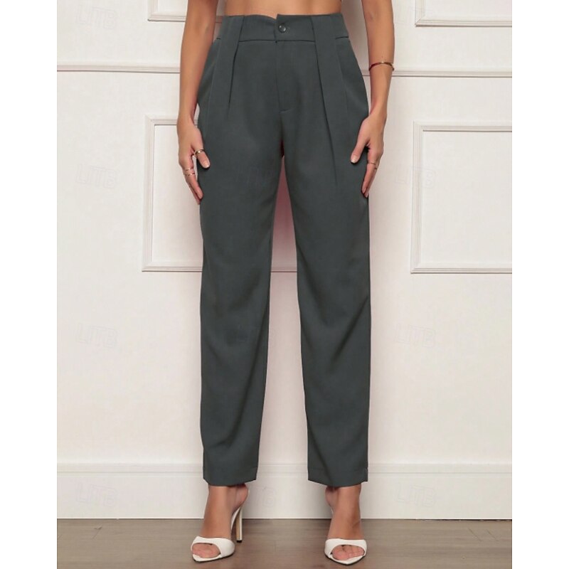 Women's Dress Pants Streetwear Stylish Full Length Natural Plain Pocket Elastic Waist Comfortable Formal Outdoor Office Dark-Gray Black Fuchsia Khaki Fall Regular Fit2