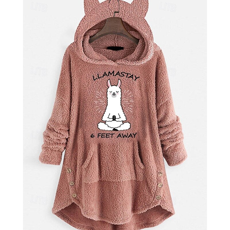 Women's Pullover Hoodie Sweatshirt Cat Streetwear Casual Long Sleeve Hooded Regular Tops Street Holiday Going out Pocket Print Pink Wine Gray Fall