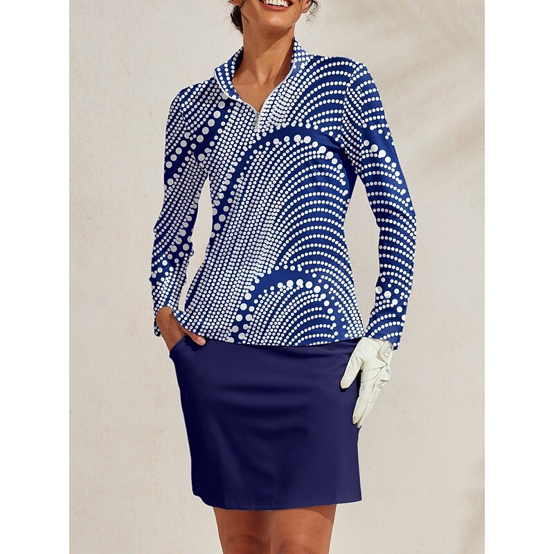 Women's Golf Polo Shirt Denim Blue Long Sleeve Top Ladies Golf Attire Clothes Outfits Wear Apparel4