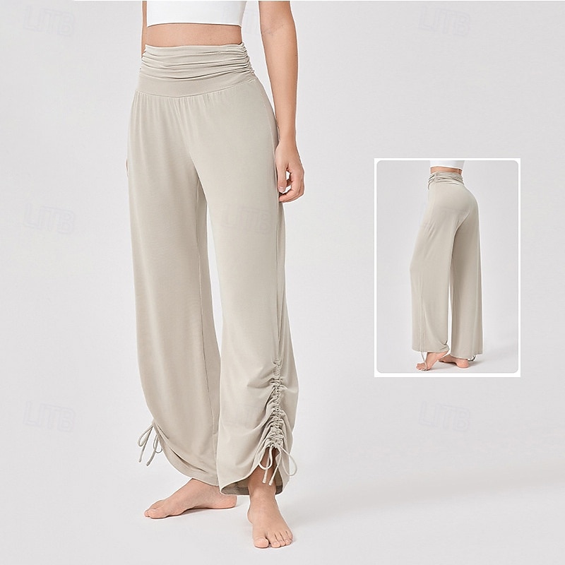 Women's Wide Leg Pants Drawstring Gym Dance Sports Bottoms Solid Color Black Yellow Purple Fall Sports Activewear