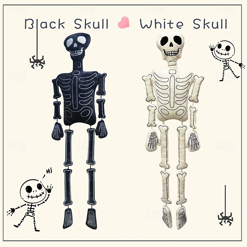 18 Inch Halloween Skeleton Plush Toy - Soft Spooky Skull Stuffed Doll for Halloween Decor, Haunted House, Trick or Treat, Scary Atmosphere Props2