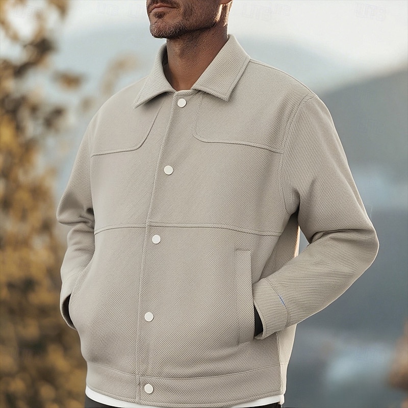 Men's Shirt Jacket Winter Jacket Plain Vacation Daily Wear Black Green Long Sleeve Lapel Fall Winter Clothing Apparel Pocket