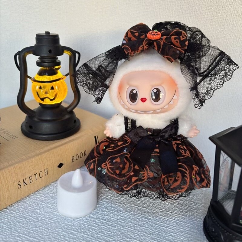 Doll Halloween Clothes Doll Pumpkin Skirt Set Cute Skirt & Veil Costume Dressing Outfits Accessories for 6.69 Inch Doll (NO DOLL)