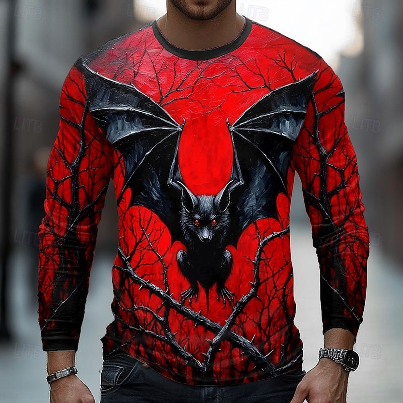 Halloween Men's Vampires T Shirt Long Sleeve T shirt 3D Print Crew Neck Shirt Fashion Exaggerated Street Casual Daily Yellow Red Green Summer Spring Fall Clothing Apparel S M L XL XXL XXXL