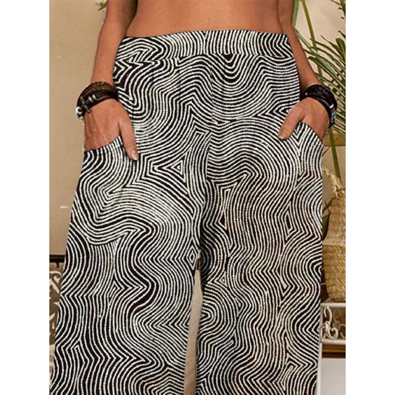 Women's Chinos Pants Trousers Active Fashion Long High Waist Geometry Pocket Elastic Waist Printing Breathability Soft Micro-elastic Vacation Street Daily Wear Black Spring Fall Regular Fit2