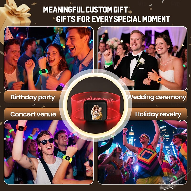 Personalized LED Bracelet with Custom Photo & Text, Light Up Party Wristbands for Christmas, Halloween, Wedding and Event Decorations2