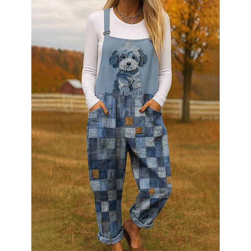 100% Cotton Women's Overall Lightweight Floral Sleeveless Sleeveless Straight Square Neck with Pocket Vacation Daily Loose Fit Navy Blue Blue Khaki Summer