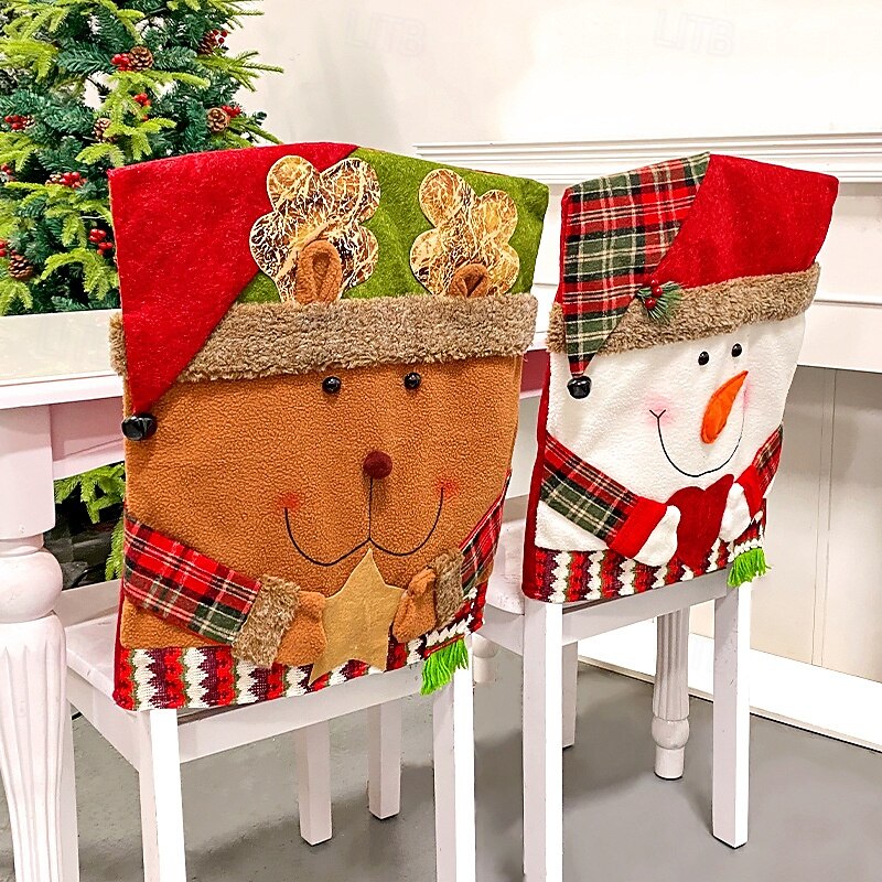 Christmas Chair Cover Holiday Decoration Plush Doll Chair Cap European Style Ornament for Home Dining Room Stool Cover Festive Seasonal Christmas Party Accessory3