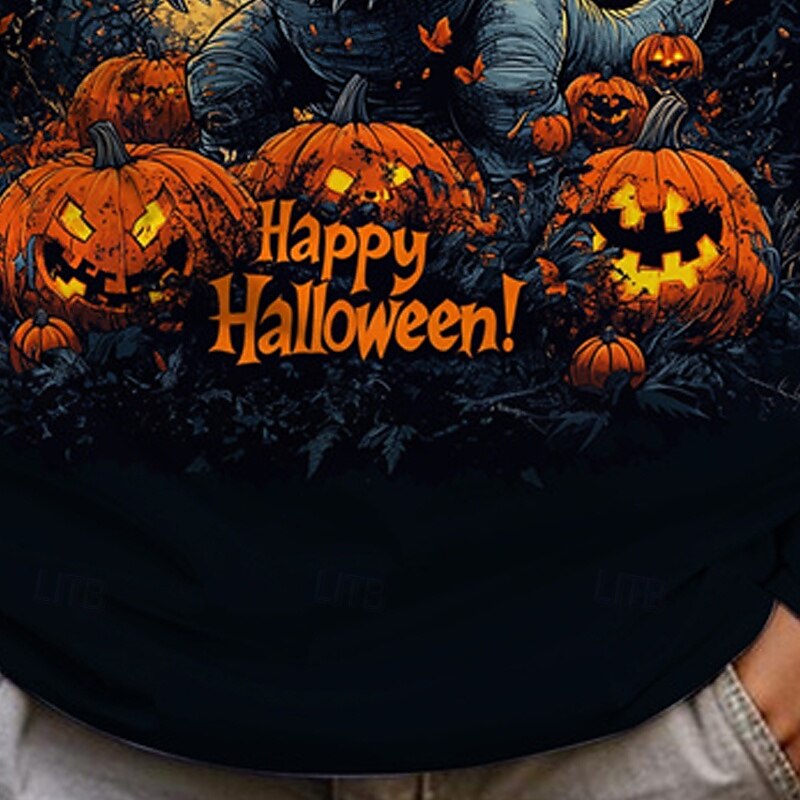 Halloween Boys' 3D Cartoon Pumpkin Dinosaur T shirt Tee Long Sleeve Spring Fall Fashion Basic Kids 4-12 Years Crew Neck Outdoor Casual Daily Regular Fit3