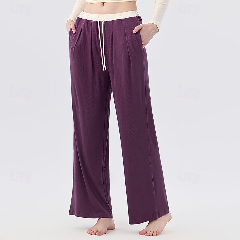 Women's Yoga Pants Staright Leg Pants with Pockets Gym Athletic Sports Bottoms Solid Color Black Yellow Purple Modal Sports Activewear Loose Fit2