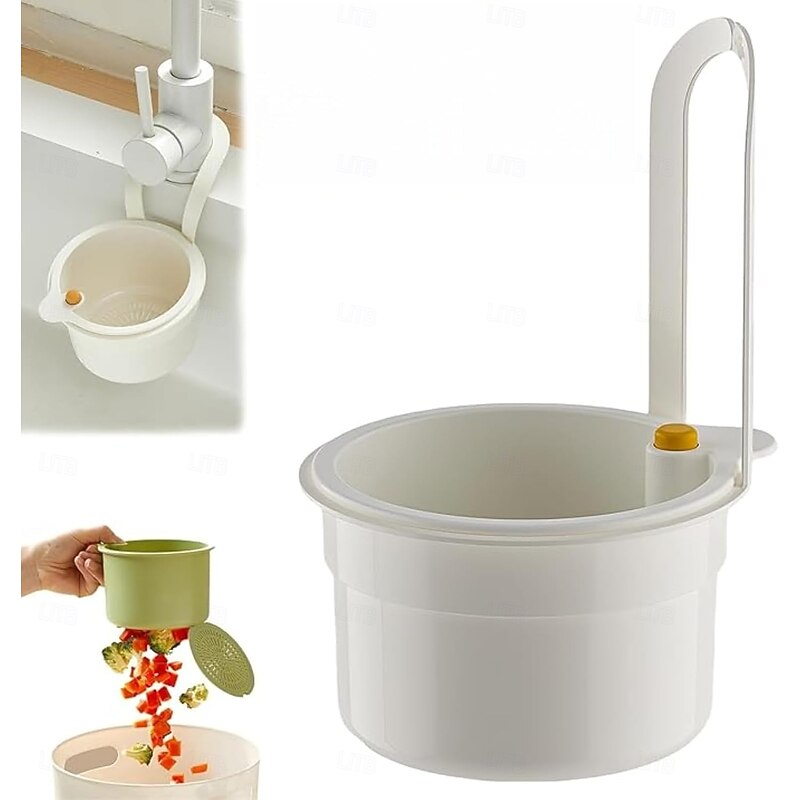 One-Button Opening and Closing Hanging Sink Corner Rack Multi-Use Veggie Washer/Dishwasher Holder Suitable for Kitchen, Fruit & Vegetable Storage and Soup Strainer4