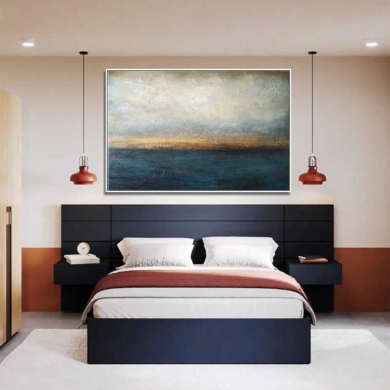 Abstract Sea Canvas Painting Artistic Expression Art Visual Depth Art Dark Blue Wall Art Gold Radiance Painting Ocean Art Framed3