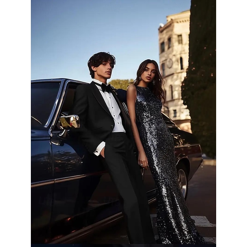 Men's Party Business Wedding Suits Shawl Lapel Black Formal Solid Colored Tailored Fit 2 Piece Single Breasted One-button