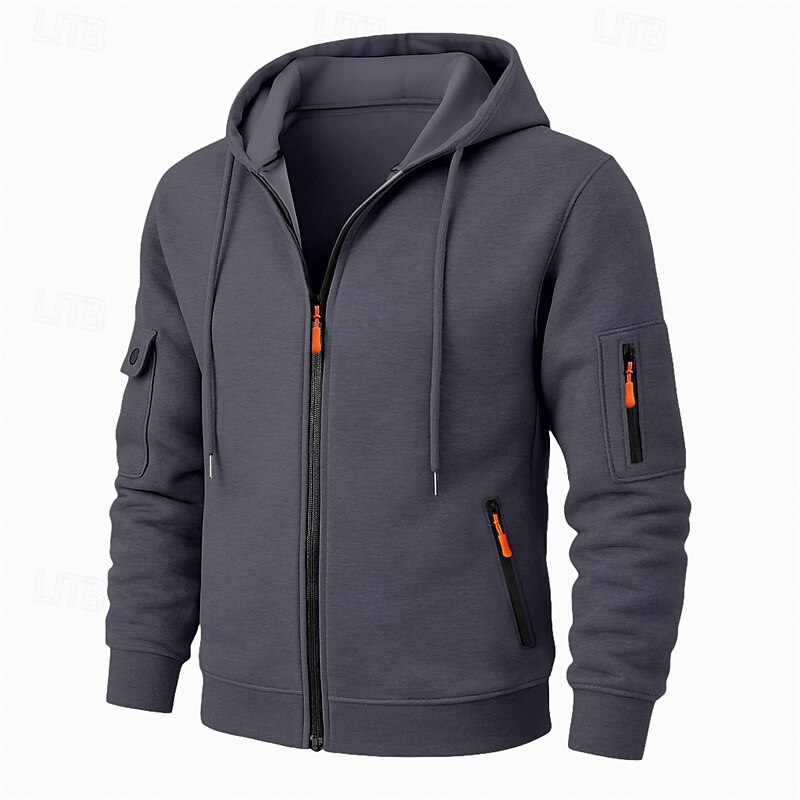 Men's Hoodie Full Zip Hoodie Fleece Hoodie Tactical Hoodie Black Navy Blue Khaki Light Grey Dark Gray Hooded Plain Zipper Sports & Outdoor Casual Daily Streetwear Cool Sportswear Spring &  Fall4