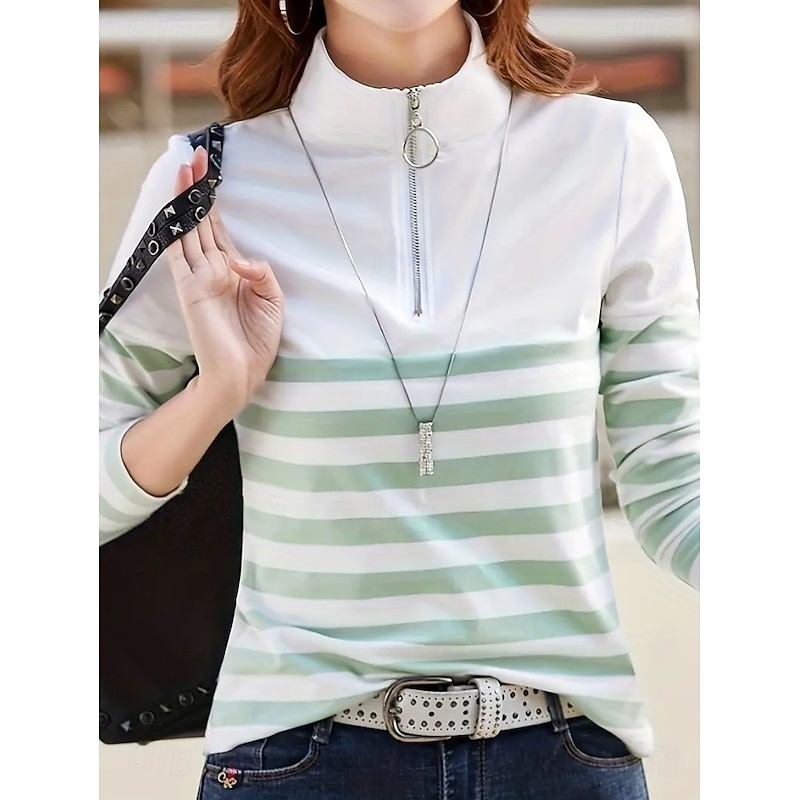 Women's Tunic Graphic Striped Vintage Stylish Classic Long Sleeve Shirt Collar Regular Tops Daily Sports Going out Black Red Blue Green Khaki Spring Fall4