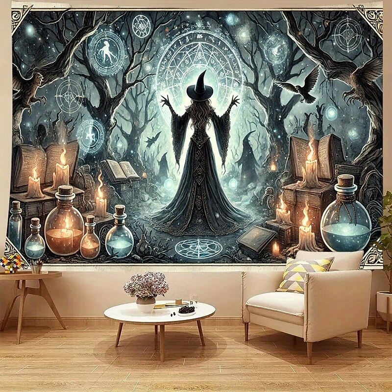 Grim Reaper Tapestry for Halloween – Gothic Cemetery Wall Hanging with Full Moon and Bats, Scary Death Skeleton Wall Decoration for Bedroom or Party2