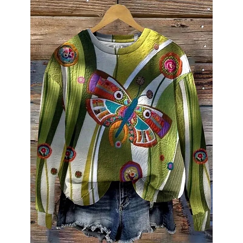 Women's Pullover Sweatshirt Graphic Animal Fashion Casual Long Sleeve Crew Neck Regular Tops Street Dailywear Casual Print Blue Fuchsia Green Fall Winter3