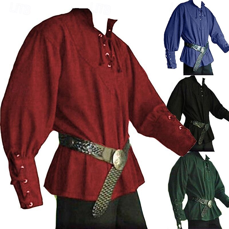 Warrior Knight Ritter Celtic Knight Punk & Gothic Medieval Renaissance 17th Century Blouse / Shirt Cosplay Costume Men's Drawstring Costume Vintage Cosplay Performance Stage Renaissance Fair Long