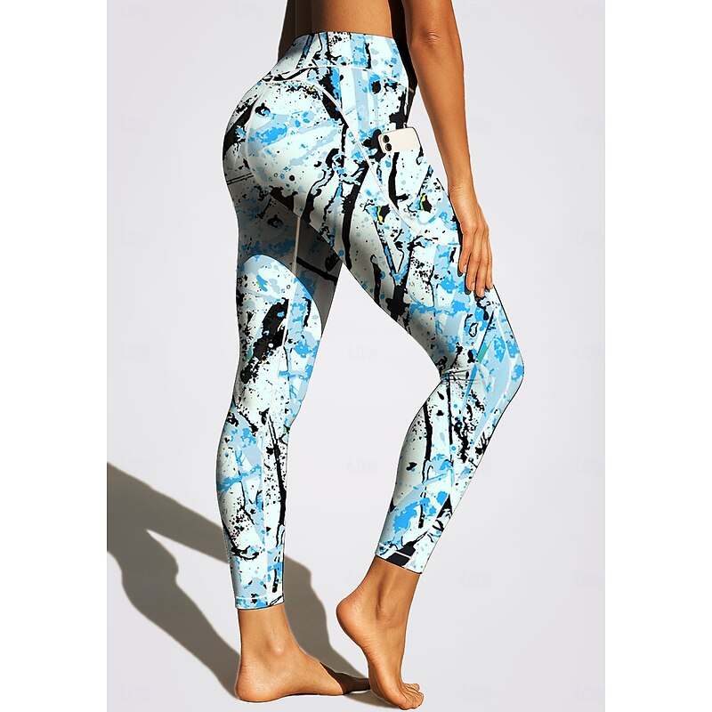 Women's Unisex pilates leggings fitness pants Gym Leggings Pockets Stamp Duty Side Pockets Pilates Gym Gym Workout Pants Tights Leggings Graphic Abstract Graffiti Dark Grey Pink Blue Sports Activewear3