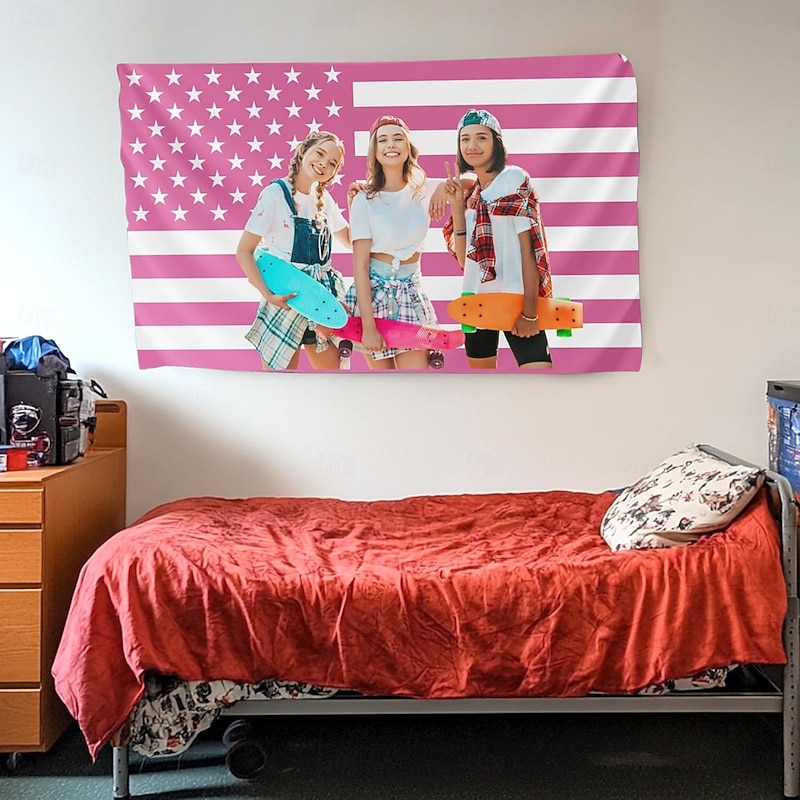 Custom Pink American Flag - Personalized Text/Photo/Logo Funny Tapestry Poster For Decorating Clubs Concerts Bars University Dormitories Bedrooms Gifts for birthdays Valentine's Day graduations4