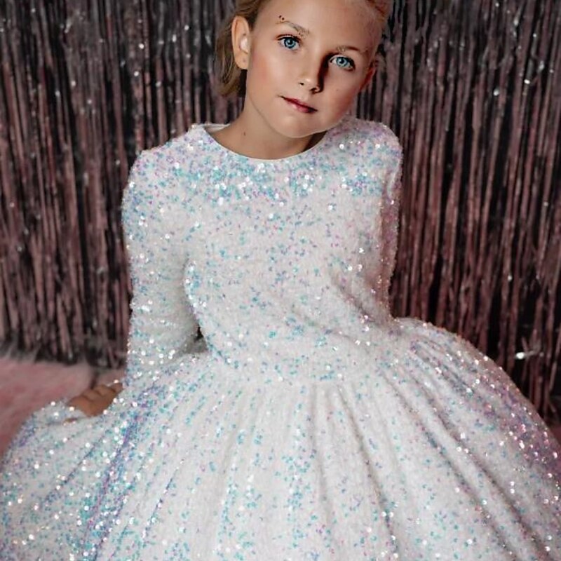 Kids Girls' Party Dress Solid Color Long Sleeve Performance Mesh Princess Sweet Mesh Mid-Calf Sheath Dress Tulle Dress Summer Spring Fall kids Black White Wine4