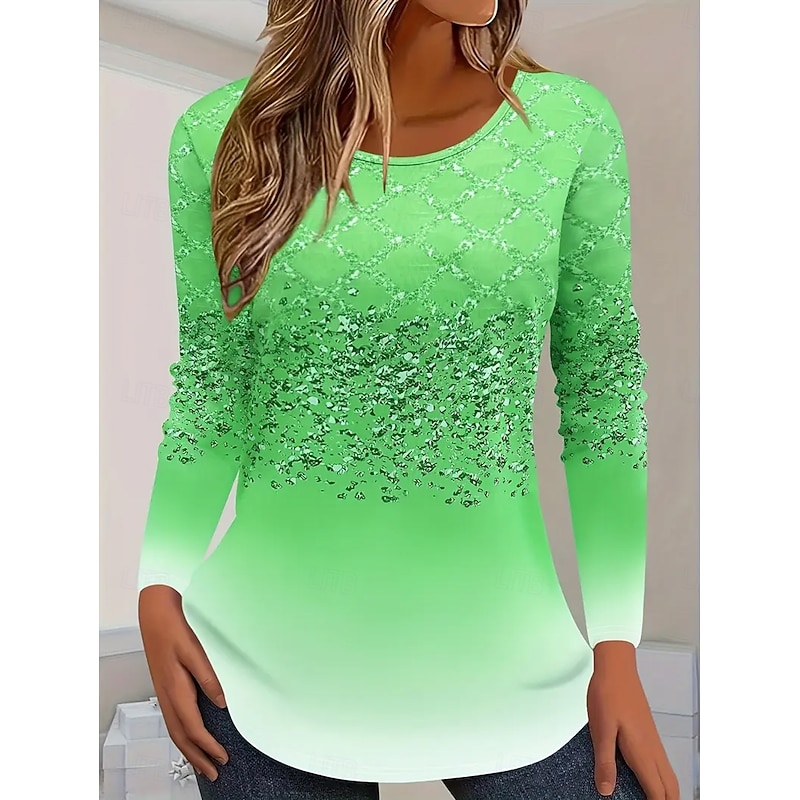 Women's T Shirt Ombre Graphic Geometric Vintage Fashion Stylish Long Sleeve Crew Neck Round Neck Regular Tops Daily Weekend Print Pink Blue Green Summer Spring Fall4
