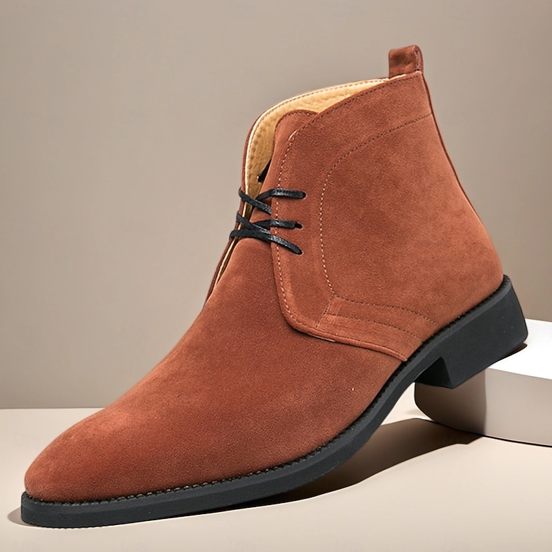 Men's Brown Faux Suede Chukka Boots with Lace-Up Closure, Casual Ankle Dress Boots for Daily Wear, Business and Semi-Formal Events