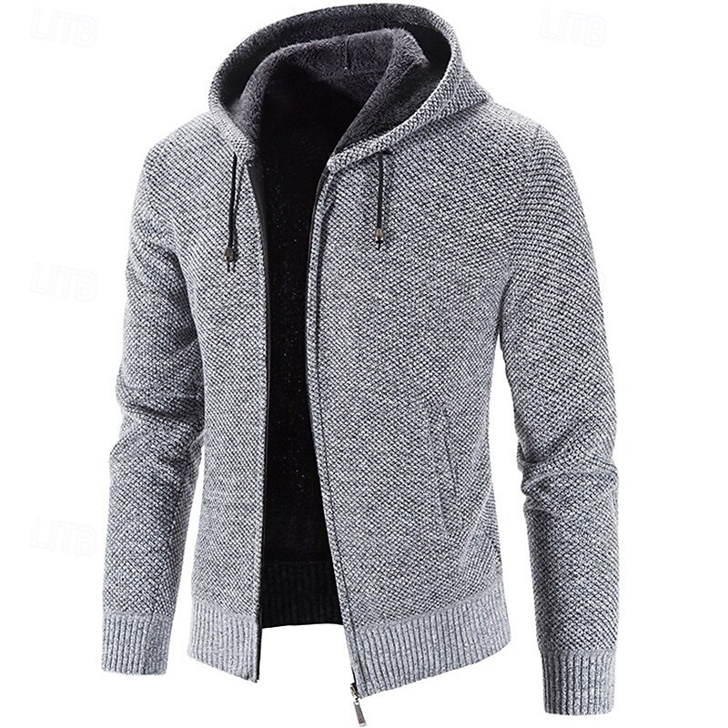 Men's Sweater Dress Sweater Cardigan Sweater Zip Sweater Knit Sweater Ribbed Knit Regular Tops Knitted Ribbed Plain Hooded Fashion Shawls Business Casual Clothing Apparel Fall Winter Burgundy Blue M - Main Image