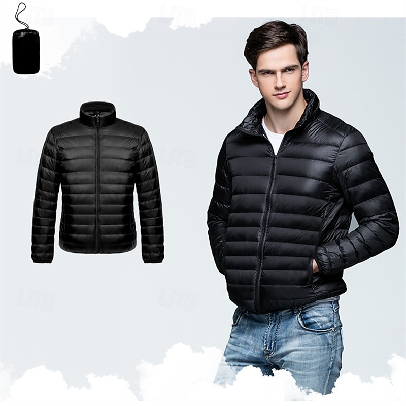 Men's Winter Coat Down Jacket Puffer Jacket Padded Jacket Pocket 50% White duck down Vacation Daily Wear Date Regular Fashion Casual Comfortable Thermal Warm Fall & Winter Solid / Plain Color Wine
