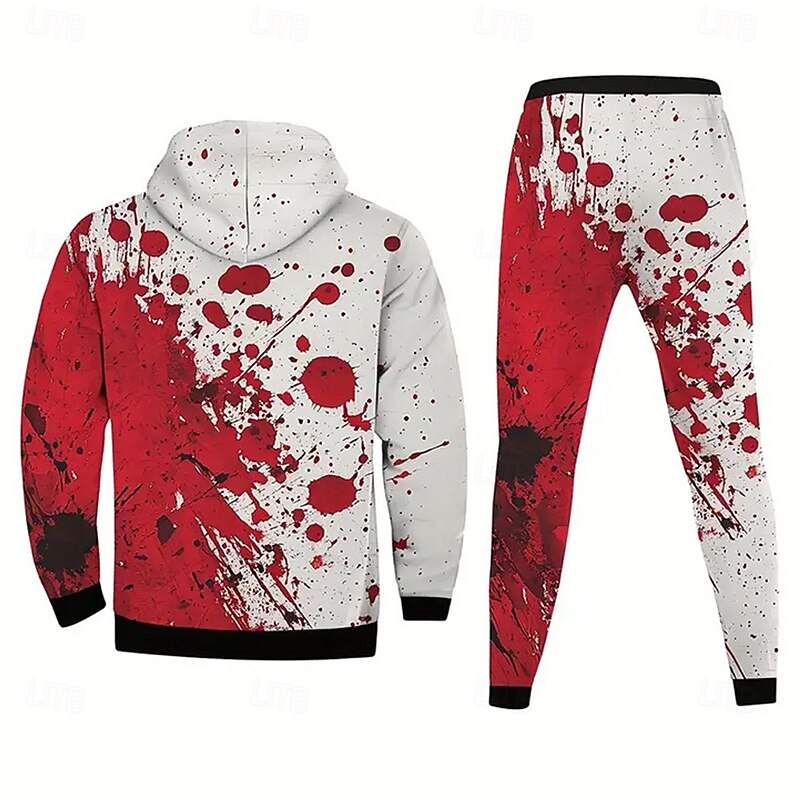 Halloween Men's Blood stains 2pcs 3D Sweatshirt Sets Tracksuit Hoodie Sweatshirt Long Sleeve Long pants Hooded Streetwear Casual Daily Street Athleisure Festival Outfit 3D Print Hooded Spring Fall2