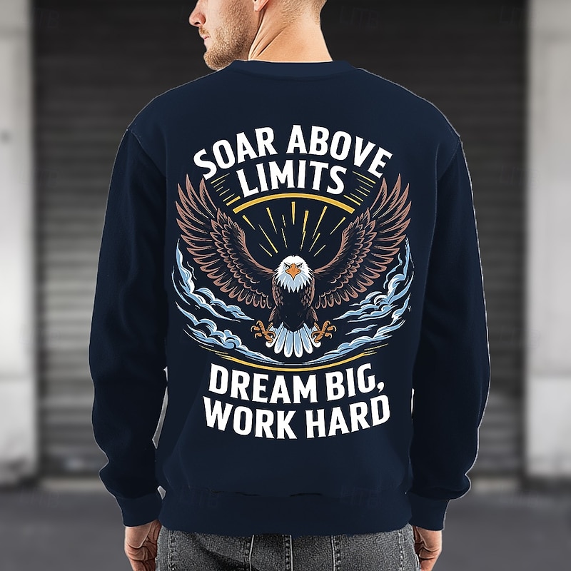 Men's Eagle Backprint Sweatshirt Fashion Daily Crew Neck Home Sports Outdoor Streetwear Black Army Green Crewneck 3D All Seasons Designer2