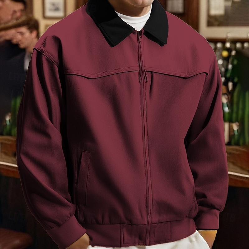 Men's Shirt Jacket Winter Jacket Plain Vacation Daily Wear Black Red Green Khaki Long Sleeve Lapel Fall Winter Clothing Apparel Zip Up4