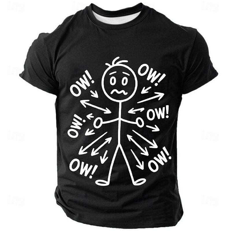 Men's Funny Graphic T-Shirt - Distressed Stick Figure 'Ow!' Design Short Sleeve Tee for Pain Humor & Lifestyle4