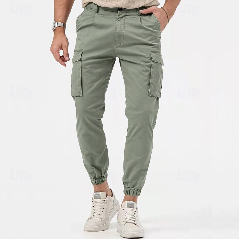 Men's Cargo Pants Joggers Trousers Buttons Multi Pocket Plain Wearable Outdoor Daily Camping & Hiking Fashion Classic Black White3