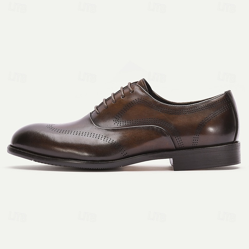 Men's Dark Brown Oxford Dress Shoes – Classic Wingtip Brogue Leather Shoes for Business, Weddings and Formal Occasions3