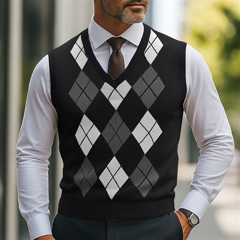 Men's Sweater Sweater Vest Pullover Sweater Jumper Ribbed Knit Regular Tops Knitted Slim Fit Plain Crew Neck Knitwear Contemporary Casual Daily Wear Clothing Apparel Fall Black Navy Blue M L XL3