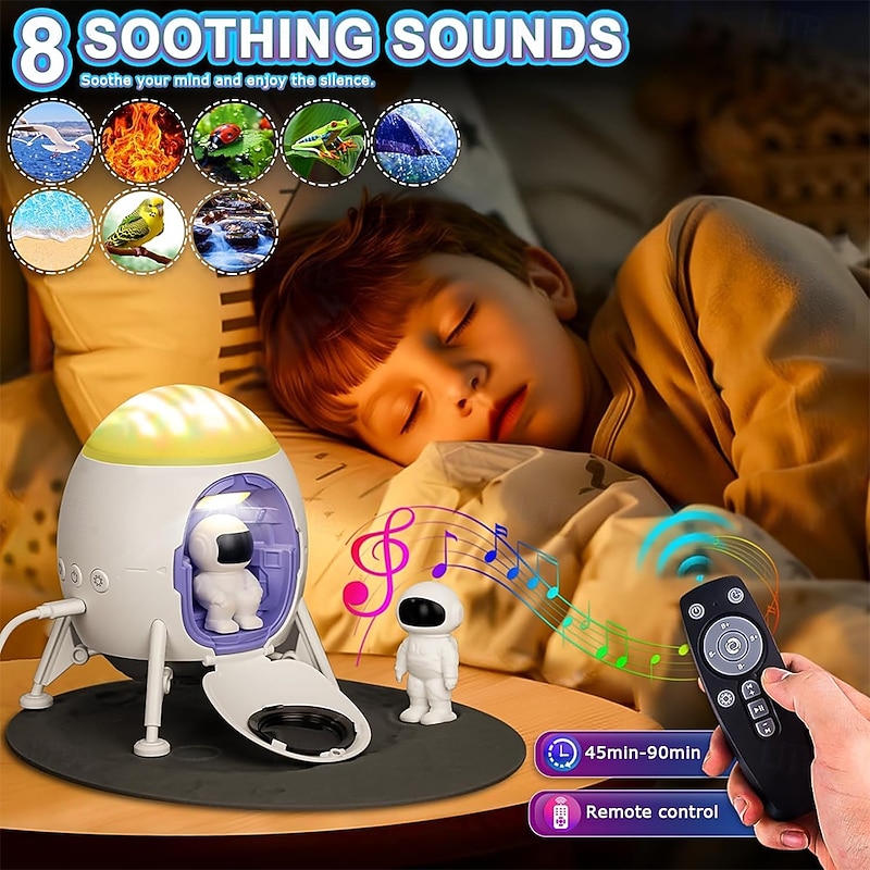Astronaut Galaxy Projector for Bedroom Space Lander Night Light for Kids Ceiling Projector Northern Lights Projector with Timer White Noise and Music Speaker Christmas Gifts for Room Decoration4