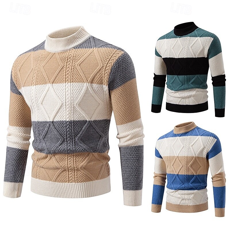 Men's Sweater Pullover Sweater Jumper Cable Knit Regular Tops Knitted Slim Fit Plain Crew Neck Knitwear Contemporary Casual Daily Wear Clothing Apparel Fall Black White M L XL
