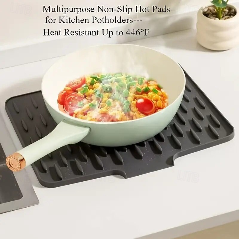 2pcs Kitchen Non-Slip Silicone Drainage Mats – Built-in Drain Design, Heat Resistant and Easy to Clean, Suitable for Countertops, Sinks, and Refrigerators4