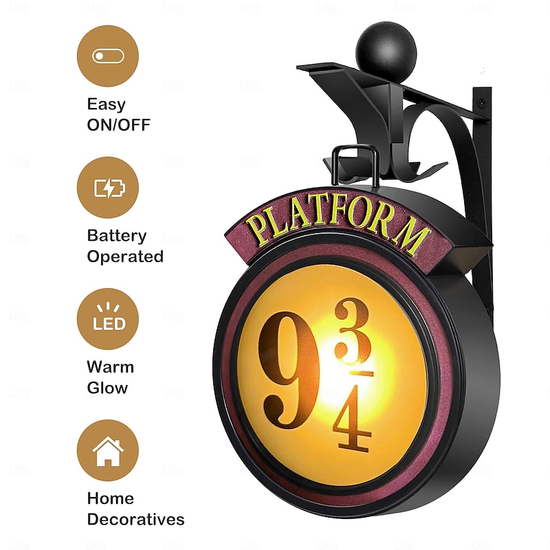 Harries Potter Hanging 9 3/4 Night Light Vintage 9 3/4 Sign Wall Lamp, Home Room Decor3