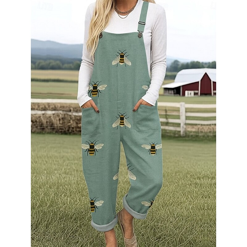 Women's Wide Leg Active Vacation Vintage Full Length Mid Waist Animal Pocket Inelastic Vacation Street Daily Blue Green Summer Spring Loose Fit