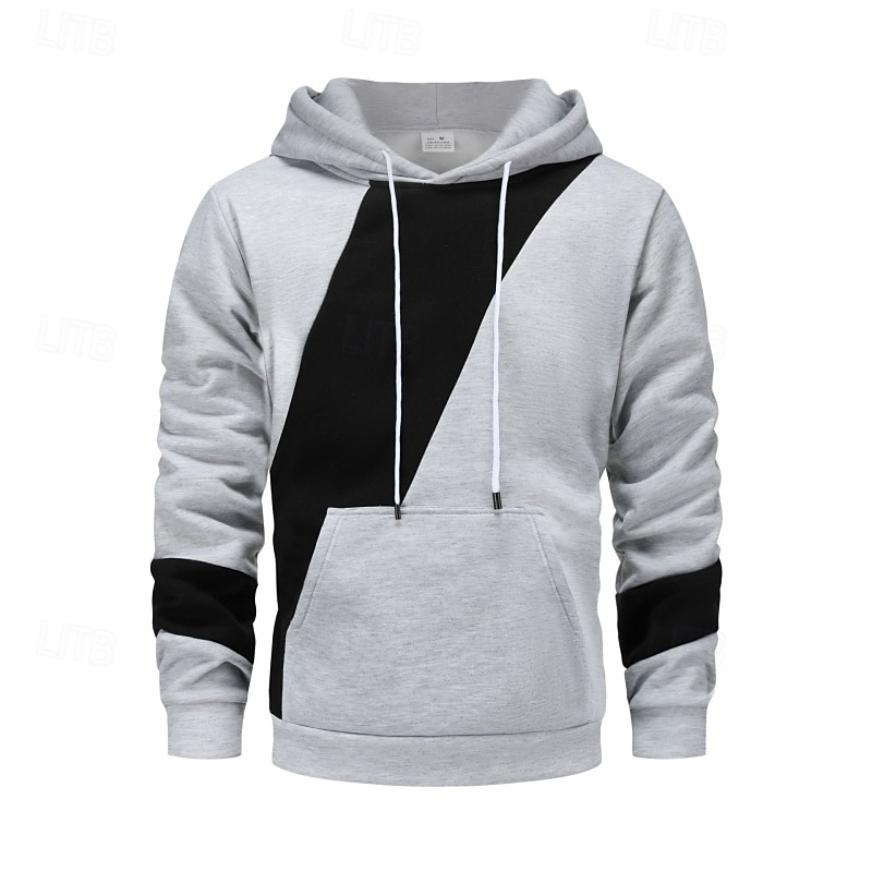 Men's Hoodie Pullover Hoodie Sweatshirt Fleece Hoodie Fleece lined Hoodie Black Khaki Beige Gray Hooded Plain Patchwork Color Block Sports & Outdoor Casual Daily Streetwear Cool Sportswear Spring2